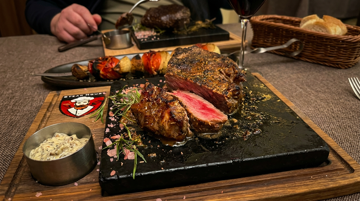 Ribeye gătit perfect pe piatră vulcanică